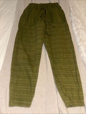 Soul Flower Olive-Striped Drawstring Joggers